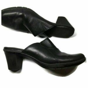 Clarks Black Leather Mules Clogs Chunky Heel